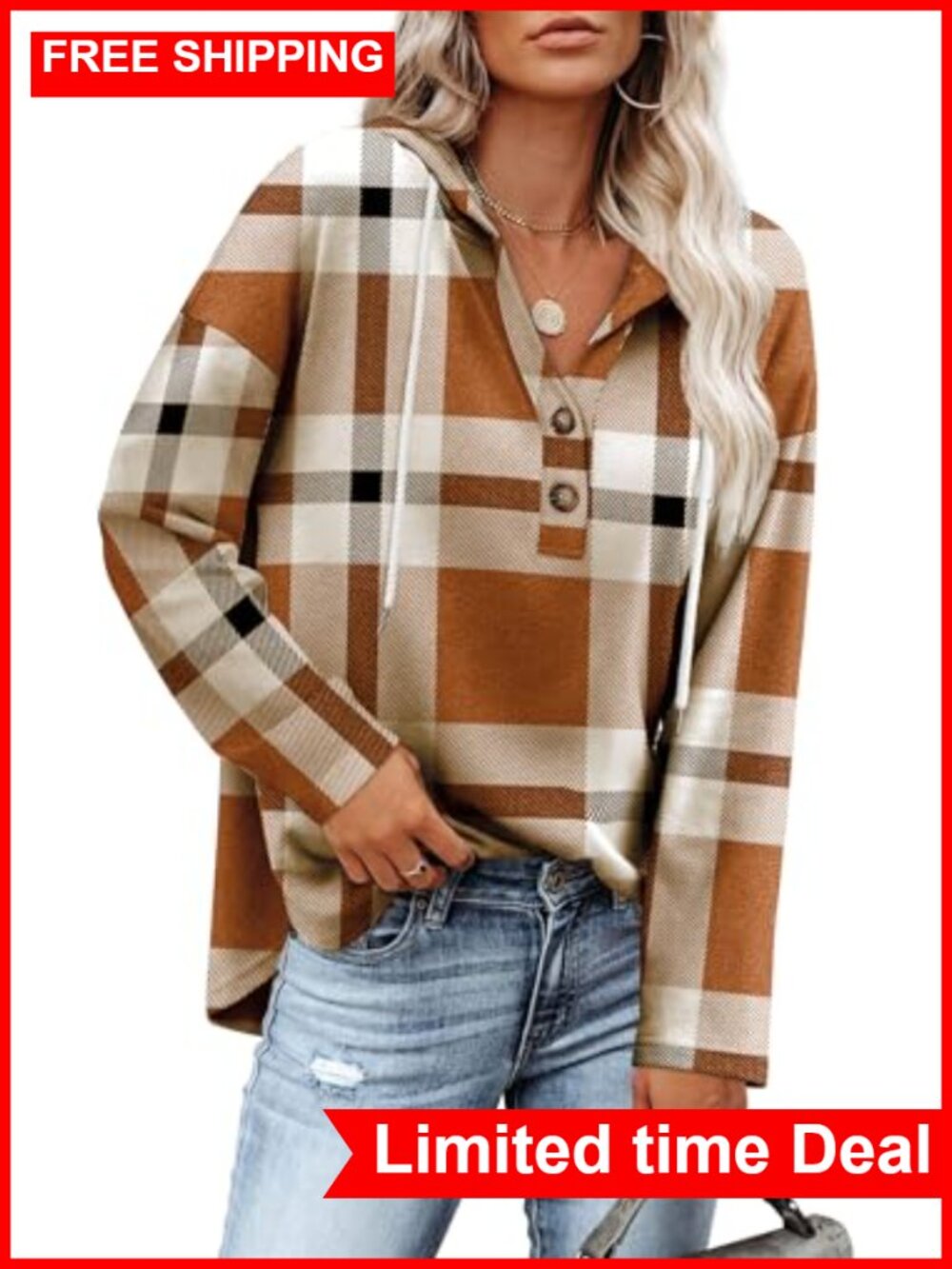 Women's V-Neck Pullover Sweatshirt Loose Fit Long Sleeve
